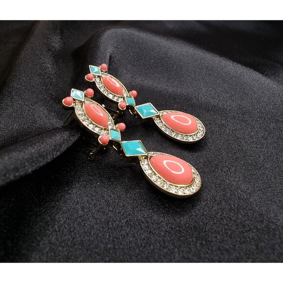 Heidi Daus Crystal Drop Earrings With Coral & Turquoise Accents - Picture 4 of 5